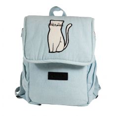 Small Backpack for Kids and Teens - Blue Canvas Backpack- Kitty Backpack - KL04