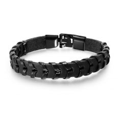 Oxhide Leather Bracelet flat Braided Black