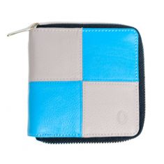 Kids Wallet for boys with Zip -Minimalist Wallet - Full Grain Leather Wallet-Slim Wallet Blue and Grey Wallet -  JG06 Oxhide