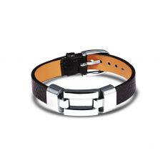 Oxhide Leather Bracelet -2 Engaged Silver Bars_black