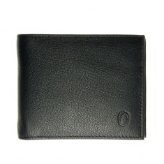 Wallet Men Black - Bifold Lucky  Wallet- Full Grain Leather Wallet with NO HOLE- Black Wallet - 3704