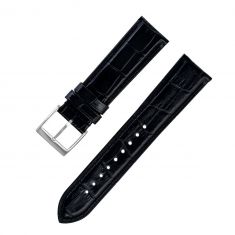 Leather watch strap Black croco print 20, 22, 24 mm - oxhide