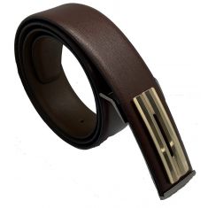 Brown Leather Belt with Designed Buckles - Business Evening Designer Wear -D3 Brown